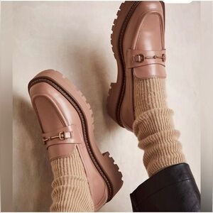 Sam Edelman Beige Lug Sole Leather Loafers
